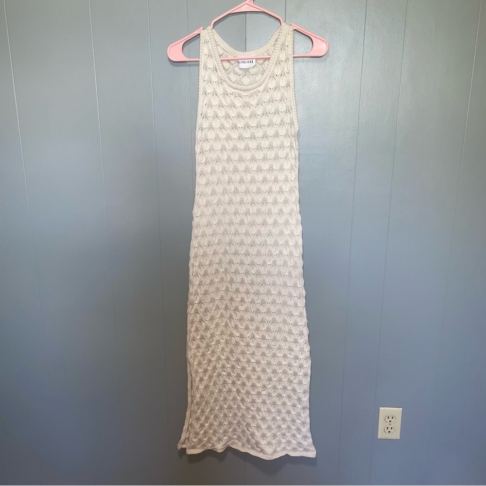 Olive + Oak Cream Crotchet Unlined Maxi Dress Large